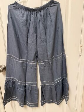 NWT Gray blue Ruffle Hem Wide-Leg Pants